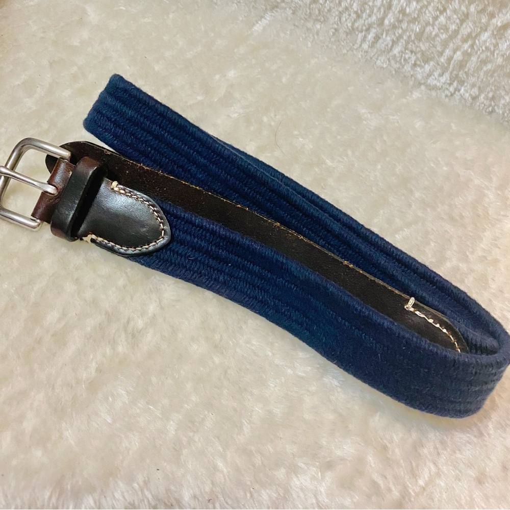 J. Crew Woven Elastic Belt in Navy with Brown 100% Leather Tabs - Picture 5 of 5